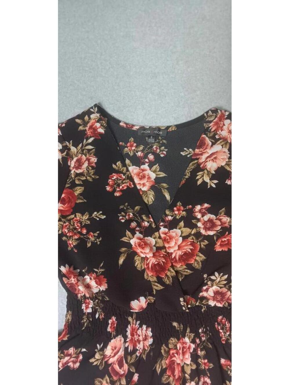 Moa Moa 3/4 Ruffled Sleeve Peplum Blouse Womens Size Small Black With Pink... - Picture 7 of 11